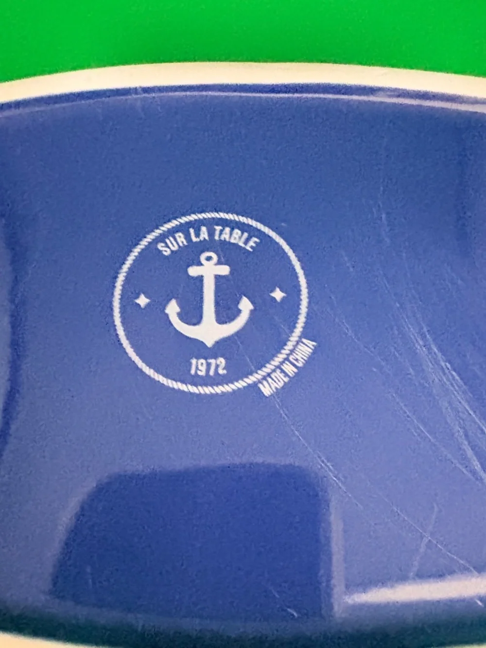 Share Sur La Table Boat-Shaped Serving Bowl Navy Blue White Interior Glazed Ston